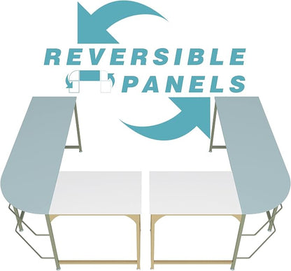 Teraves Reversible L Shaped Desk White - 57.9" Corner Gaming Computer Desk, Office Workstation Modern Home Study Writing Wooden Table