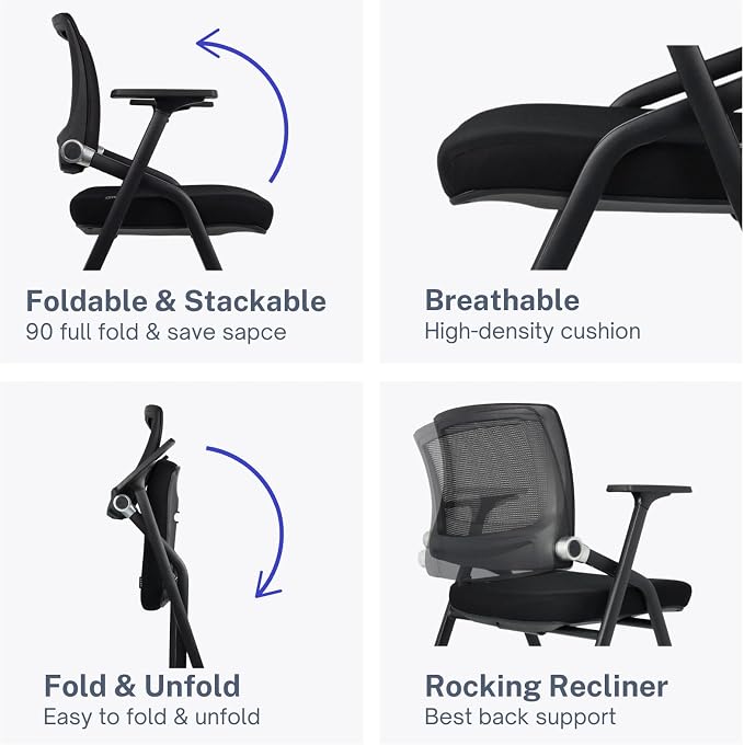 30 Pack Foldable Office Chairs with Wheels, Mesh Back, Arms and Portable - Folding Office Chairs Stackable for Conference Room Chair, Office Guest & Reception & Meeting Chair - (Black) 300 lbs.