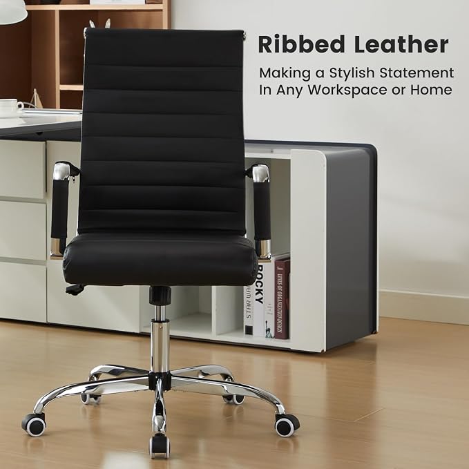 Office Desk Chair Leather, Conference Room Chairs with Wheels, Modern Executive Computer Guest Chairs with Arms (Black)