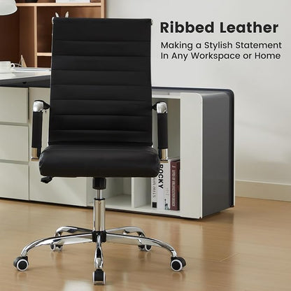 Office Desk Chair Leather, Conference Room Chairs with Wheels, Modern Executive Computer Guest Chairs with Arms (Black)