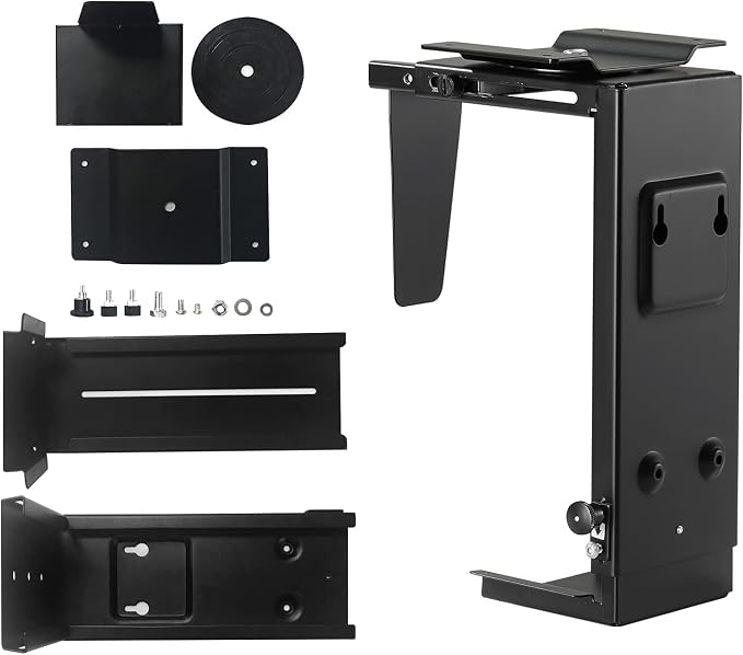Pholiten Under Desk CPU Mount, Universal PC Wall Mount, 3.94 to 11.61 Inch Wide Computer Case CPU Hanger Holder, Adjustable 360 Swivel, Secure Lock, Max Load 44Lbs