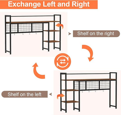 Snughome Desk Shelf, 44.9" Desktop Organizer Shelf, Desk Hutch for Computer Monitor, 4 Tier Desk Display Rack with Pegboard Hooks Set, Wood Desktop Bookshelf for Home Office Dorm