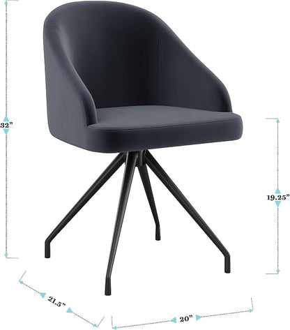 Martha Stewart Sora Stationary Swivel Task Chair with Sloped Arms for Home Office in Gray Velvet with Oil Rubbed Bronze Frame