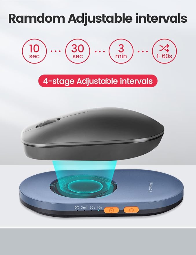 Vaydeer Undetectable Mouse Mover, Air 3 Mouse Jiggler with Adjustable Timer | Ultra-Slim Design, 4 Adjustable Intervals, Quiet Driver-Free Setup