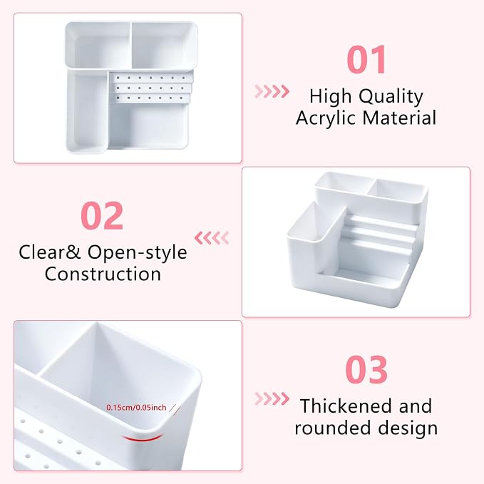 Nail Drill Holder, 21 Holes Nail Drill Machine & Bits Storage Box, Acrylic Nail Drill Bit Holder Professional Nail Tools Organizer, Nail Desk Organizer for Nail Tech (White)