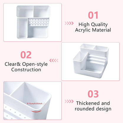 Nail Drill Holder, 21 Holes Nail Drill Machine & Bits Storage Box, Acrylic Nail Drill Bit Holder Professional Nail Tools Organizer, Nail Desk Organizer for Nail Tech (White)