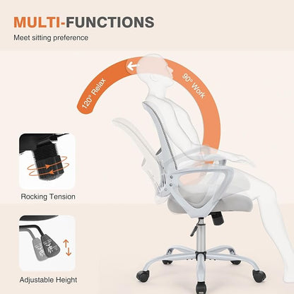 Sweetcrispy Ergonomic Mid-Back Mesh Home Office Desk Chair with Wheels, Managerial Executive Chair with Lumbar Support, and Comfortable Armrests for Home, Bedroom, Study, Office, Grey