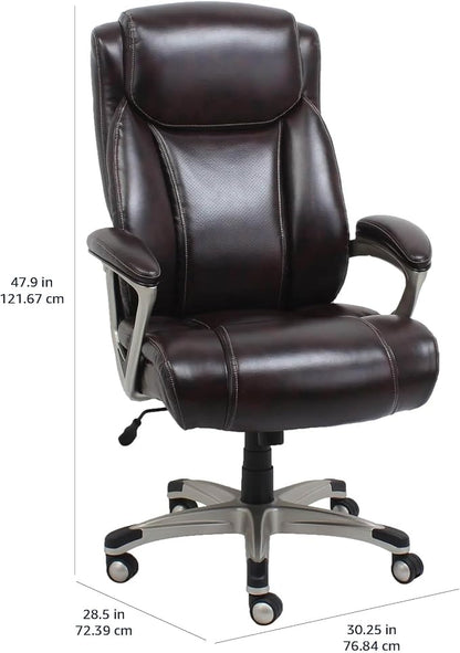 Amazon Basics Big and Tall Executive Office Chair with Lumbar Support, Adjustable Height, 360-Degree Swivel, 350-Pound Capacity, 28.5"D x 30.25"W x 47.9"H, Brown with Pewter Finish