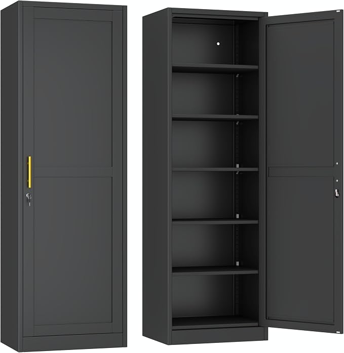 Ckzbx Metal Locker Tall Narrow Storage Cabinet, 67" H Locking Tool File Cabinets Snack Locker Organizer for School Classroom,Bedroom,Gym Home Office,Entryway and Hallway (20" W 1Door Black)