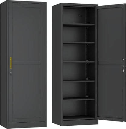 Ckzbx Metal Locker Tall Narrow Storage Cabinet, 67" H Locking Tool File Cabinets Snack Locker Organizer for School Classroom,Bedroom,Gym Home Office,Entryway and Hallway (20" W 1Door Black)