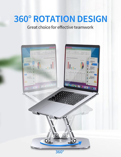 AOEVI Adjustable Computer Stand with 360 Rotating Base, Ergonimic Foldable Laptop Riser for Desk Compatible with MacBook Pro/Air Notebook up to 16 Inches, Silver