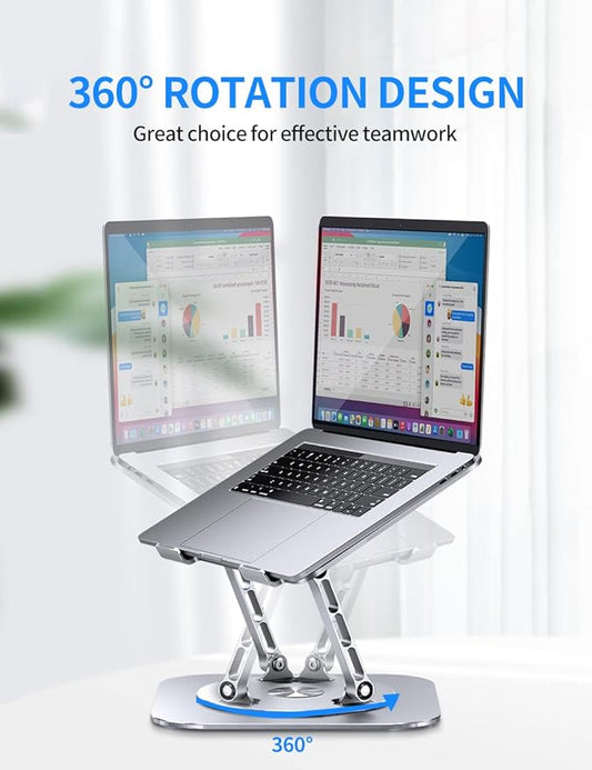 AOEVI Adjustable Computer Stand with 360 Rotating Base, Ergonimic Foldable Laptop Riser for Desk Compatible with MacBook Pro/Air Notebook up to 16 Inches, Silver