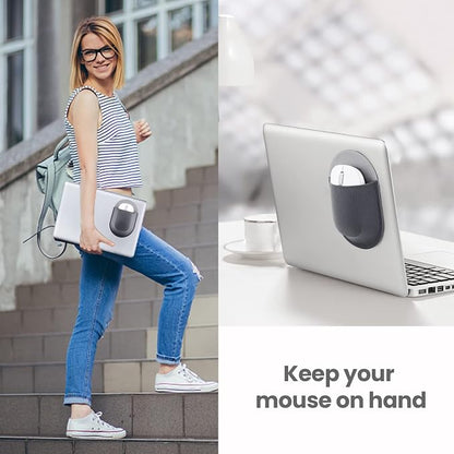 Epessa Universal Stick-On Mouse Pouch, Holder for Wireless Mouse, Sleeve for Laptop, Reusable Adhesive, No Glue Residue, Compatible with iPad or MacBook (Grey)