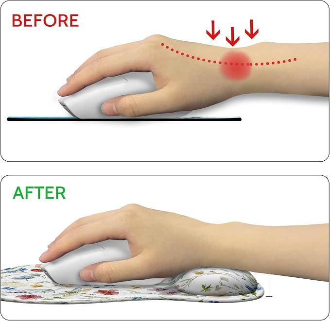 Flower Mouse Pad with Wrist Rest Ergonomic Mousepad Middle Concave Office | Butterfly Wrist Support for Women, Desk Accessories, Gaming, Work, Home, Non-Slip Base, for Wireless Mouse Computer Laptop