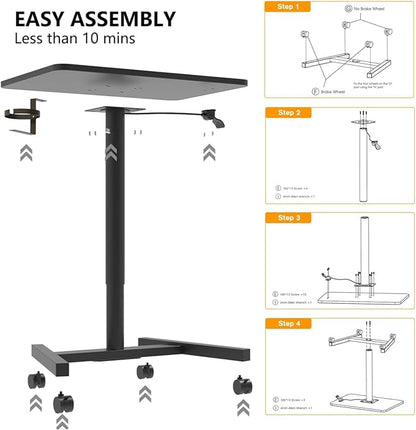 28-Inch Mobile Standing Desk, Computer Workstations with Cup Holder, Portable Standing Desk with Lockable Wheels, Rolling Table for Home Office Classroom Hospital (Jet - Black)