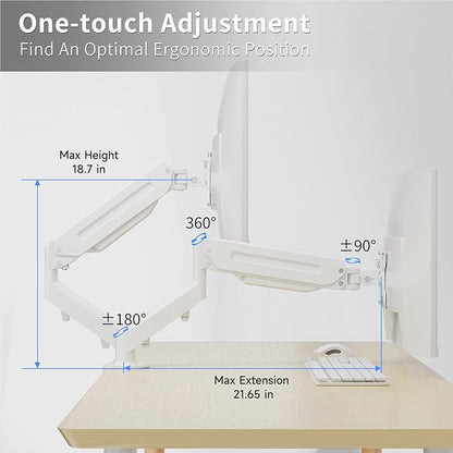 Suptek Monitor Mount Gas Spring Monitor Arm Desk Mount Fully Adjustable Fits 17 20 22 23 24 26 27 32 35 inch Monitors Weight Capacity up to 24.25 lbs, White