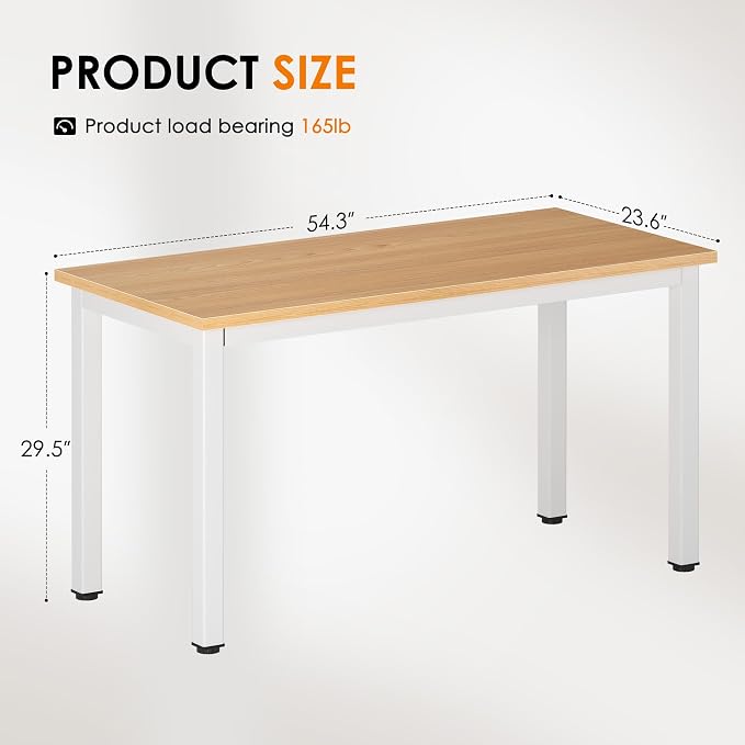 DlandHome Large Computer Desk, Composite Wood Board, Decent and Steady Home Office Desk/Workstation/Table 54.3inch Teak White