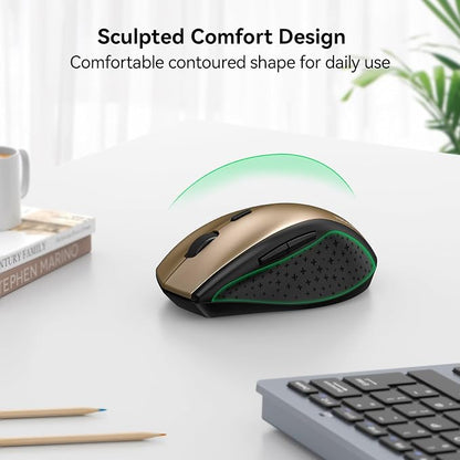 TECKNET Wireless Mouse, 2.4G USB Computer Mouse with 6-Level Adjustable 4800 DPI, 30 Months Battery, Ergonomic Grips, 6 Buttons Portable for PC, Chromebook, Mac - Gold Black