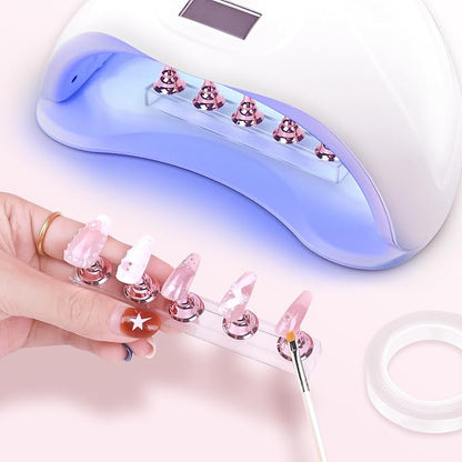 JUSTOTRY 4 Sets Pink Nail Painting Practice Stand With 1M Double-sided Tape Acrylic Fake Nail Art Holder For Press Ons Magnetic Nail Display Design Tools Kit Accessories For Home Diy Salon Supplies