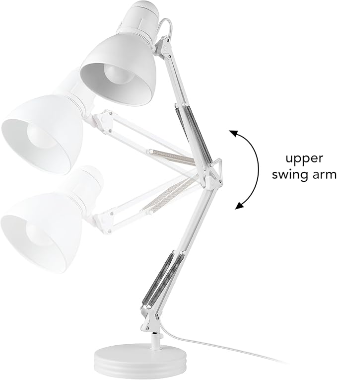 GLOBE Electric 52024 28" Swing Arm Architect Desk Lamp, Matte White, Rotary Switch on Shade, Partially Adjustable Arm, Modern Lighting for Bedroom or Office, Timeless, Indoor Lights(Pack of 2)