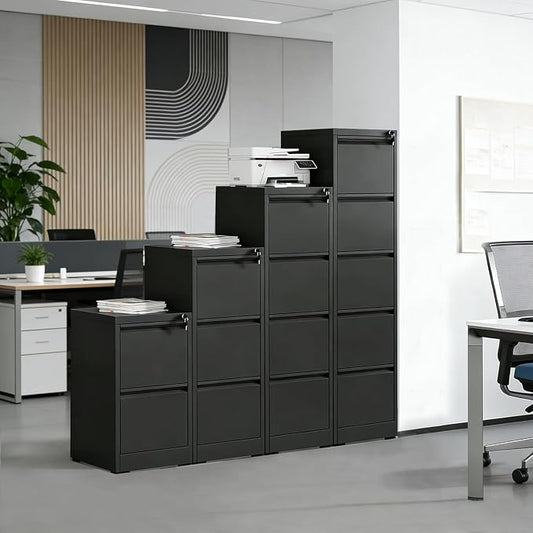 3 Drawer File Cabinet with Lock, Vertical Metal Filing Cabinet for Home Office, Locking File Cabinets for Legal/Letter Size Hanging File Folders (Black)