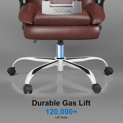 Office Chair, Home Desk Chair, Ergonomic Computer Chair with Lumbar Support, Executive Leather Chair with Flip-Up Armrests, Big and Tall Swivel Rolling Chair, Brown