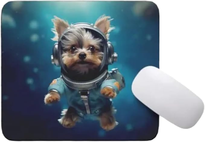 Mouse Pad Astronaut Dog in Space Mouse Pad Puppy floating in Space for Home Office Work Desk Computer Desktop Laptop for Dog Lovers (Yorkie)