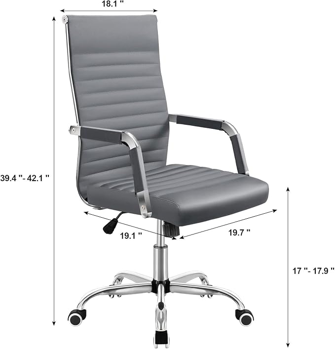 Shahoo Ribbed Office Chair, Mid-Back PU Leather Office Chair Executive Task Chair with 360° Swivel Wheels for Conference Room, Home Offices (Grey)