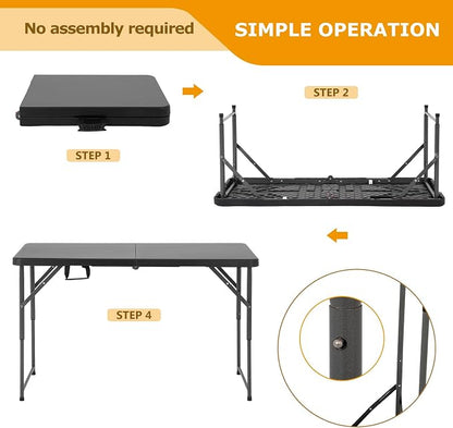 FDW 4FT Folding Table Half Portable Foldable Table Picnic Table for Office Home Camping Party (Black, 4 FT)