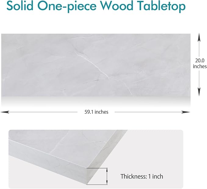 Kaboon 60x20 inches Tabletop, Solid One-Piece Desktop for Sit Stand Desk, Double Desks, L Desk DIY,Wood Countertop Home or Commercial Use,1 inch Thick, White Rock, 20" D x 59.1" W