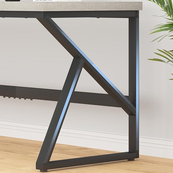HSH 78 Inch Long Home Office Desk, Extra Large Grey Computer Desk for 2 Person, Industrial Wooden and Metal Executive Work Writing Study Gaming Desk Table, Modern Bedroom PC Laptop Desk Double Desk