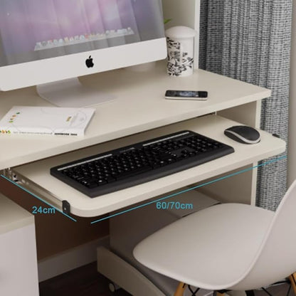 Keyboard Tray Under Desk Slide 24" 28", Pull Out Keyboard Drawer Ergonomic Keyboard Shelf, Hidden Computer Drawer Underdesk(White,70 * 24cm)