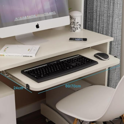 Keyboard Tray Under Desk Slide 24" 28", Pull Out Keyboard Drawer Ergonomic Keyboard Shelf, Hidden Computer Drawer Underdesk(Teak,70 * 24cm)
