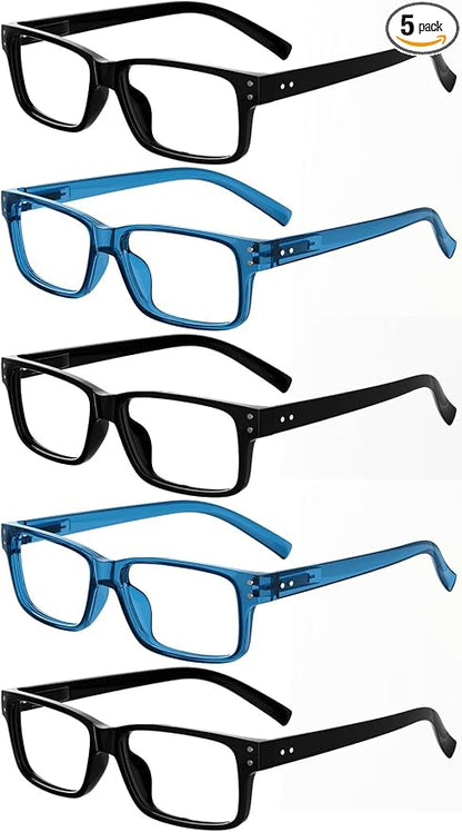Eyekepper Vintage Reading Glasses for Men - 3 Pairs Black and 2 Pairs Blue - Spring Hinges Classic Readers +3.50