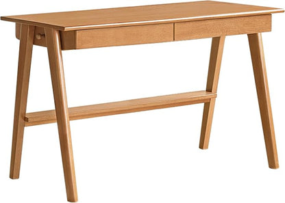 100% Solid Rubber Wood Desk Home Office Desk Mid Century Modern Writing Computer Desk with Drawer for Home Office 39.37" W Natural Wood