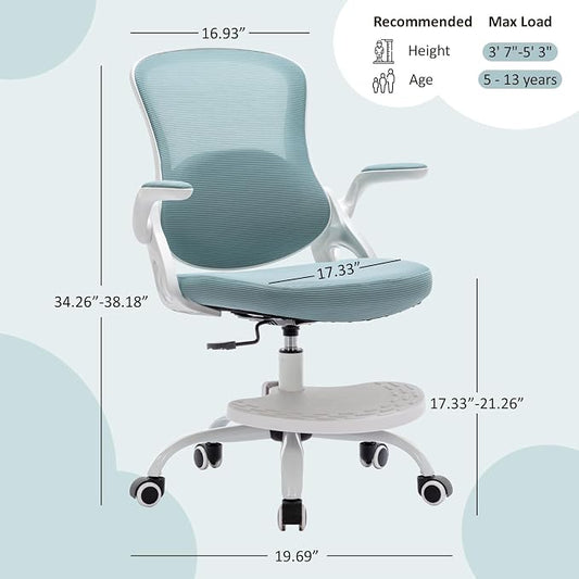 Kids Desk Chair,Ergonomic Study Chair with Adjustable Height,Swivel Mesh Desk Chair with Wheels,Home Office Chair for Children in Home Bedroom Blue