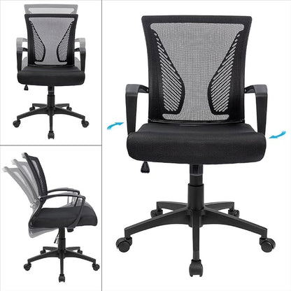 Furmax Office Chair Ergonomic Computer Desk Mesh Chair Mid Back Swivel Lumbar Support with Armrest (2, Black)