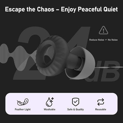 Noise Cancelling Ear Plugs for Sleeping, Concerts, Travel & Friends – 4 Pairs Reusable Silicone Earplugs for Noise Reduction & Hearing Protection, Black + Black