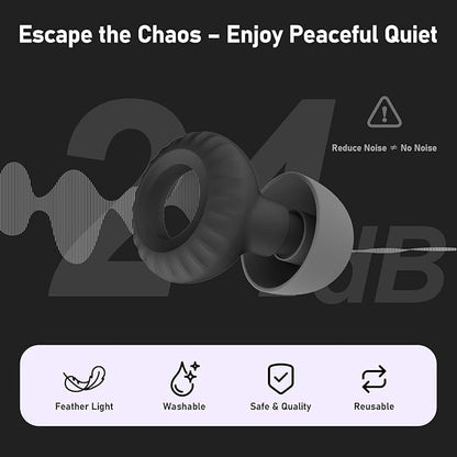 Noise Cancelling Ear Plugs for Sleeping, Concerts, Travel & Parents – Reusable Silicone Earplugs for Noise Reduction & Hearing Protection – 4 Pairs, Black + Black