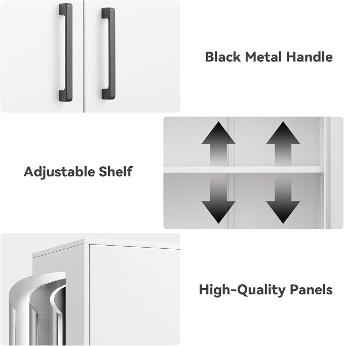 IRONFFICE Wall Cabinet,Lockable Storage Cabinets with Adjustable Shelf,Locking Wall Storage Cabinet with Doors for Laundry Room,Home Office,White