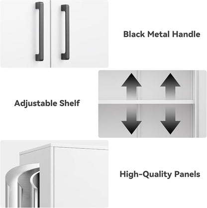 IRONFFICE Wall Cabinet,Lockable Storage Cabinets with Adjustable Shelf,Locking Wall Storage Cabinet with Doors for Laundry Room,Home Office,White