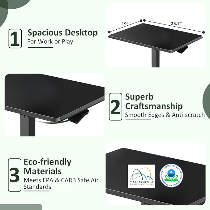 Adjustable Mobile Standing Desk, Rolling Sit-Stand Laptop Desk with Locking Wheels, Compact Portable Computer Table for Home Office or Dorm, Black