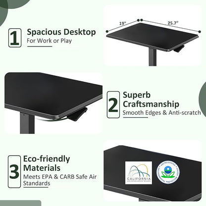 Adjustable Mobile Standing Desk, Rolling Sit-Stand Laptop Desk with Locking Wheels, Compact Portable Computer Table for Home Office or Dorm, Black