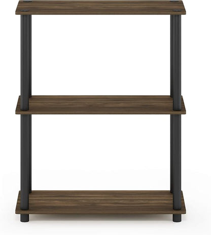 Furinno TURN-N-TUBE Storage Shelves, 3-Tier Book Shelf, Corner Shelf, Toolless Open Shelves, for Organization and Storage, Living Room, Garage, Home Office, Columbia Walnut