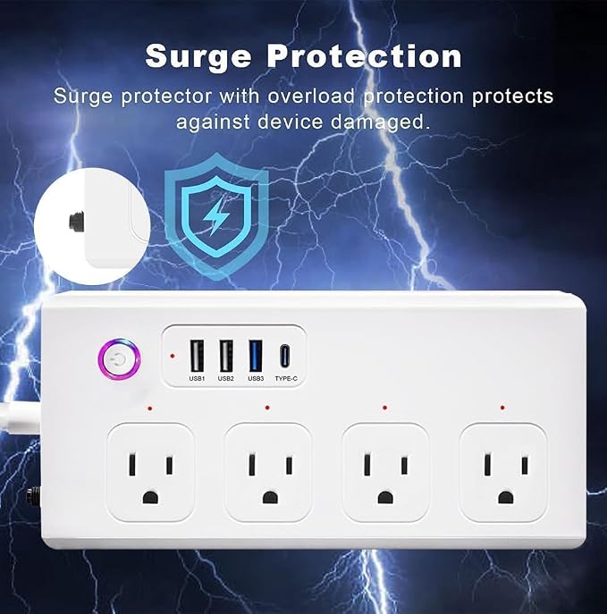 XENON Smart Plug Power Strip，Surge Protector with 4 Individually Controlled Smart Outlets, Voice Control,4 USBs (incl. 20W USB-C), Compatible with Alexa and Google Home,5Ft Extension Cord