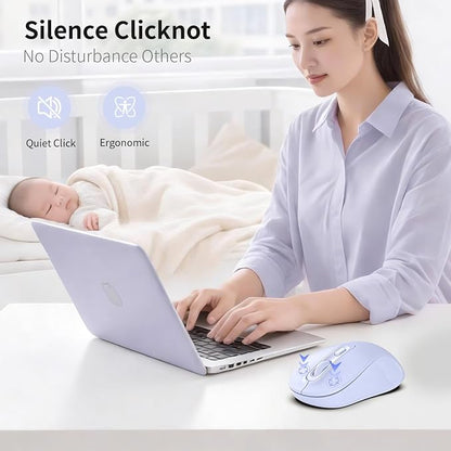 Wireless Mouse, 2026 New Model, Silent Click Ergonomic Design, Portable, 4 Buttons, Adjustable DPI (800/1200/1600), for Laptop/PC/Office (Violet)