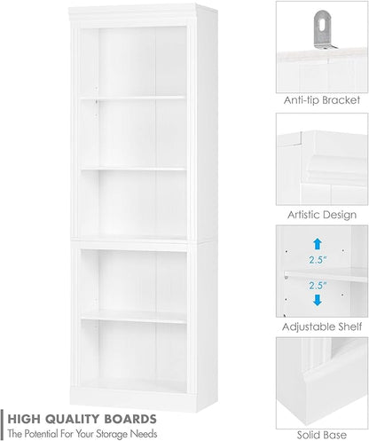 Spirich 5 Tier White Bookshelf, Tall Bookshelf with Storage, Open Wooden Book Shelf, Modern Large Bookcase for Living Room, Home Office, Dinning Room