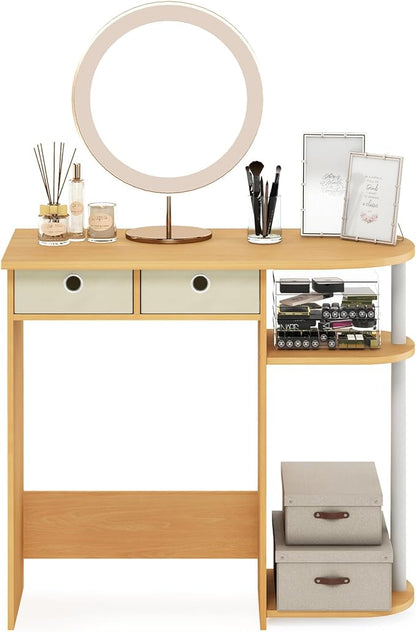Furinno Go Green 32-Inch Oak Computer Desk, Office Desk with 2 Side Shelves and Storage Bins, Rectangular Home Office Desk, Gaming Desk for Home Office, Bedroom, Study Room, Light Beech