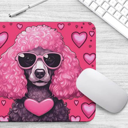 Pink Mousepad Glamour Dog Poodle Mouse Pad for Home Office Gaming Working Desk Computer Desktop Accessories Non-Slip Rubber Mousepad for Dog Lovers
