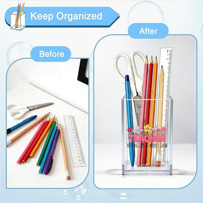 Teacher Helping Little Minds Grow Acrylic Organizer Pencil Pen Holder, Flower Acrylic Desk Organizer, Office Gifts for Teacher Educator Principal, Appreciation Thank You Gifts for Teachers